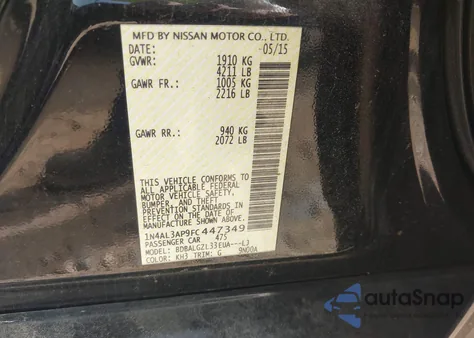 2015 Nissan Altima 2.5 S z USA, uszkodzony, nr VIN 1N4AL3AP9FC447349
